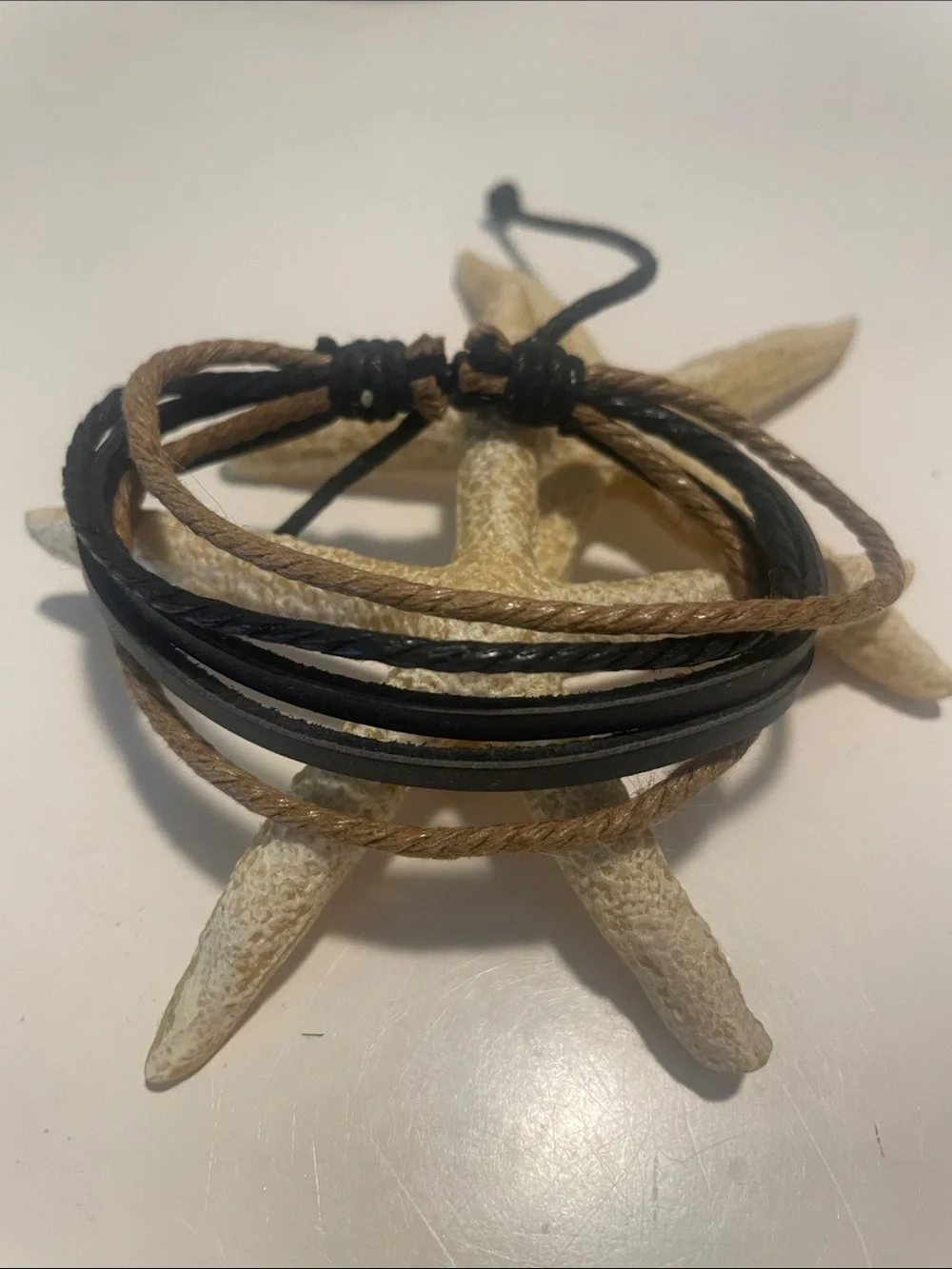 Layered Leather and Cord Bracelet - Black & Brown